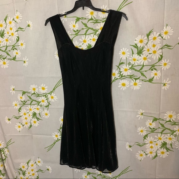 Vintage 90s little silver black cocktail crisscross back flare knee length dress - Picture 3 of 7